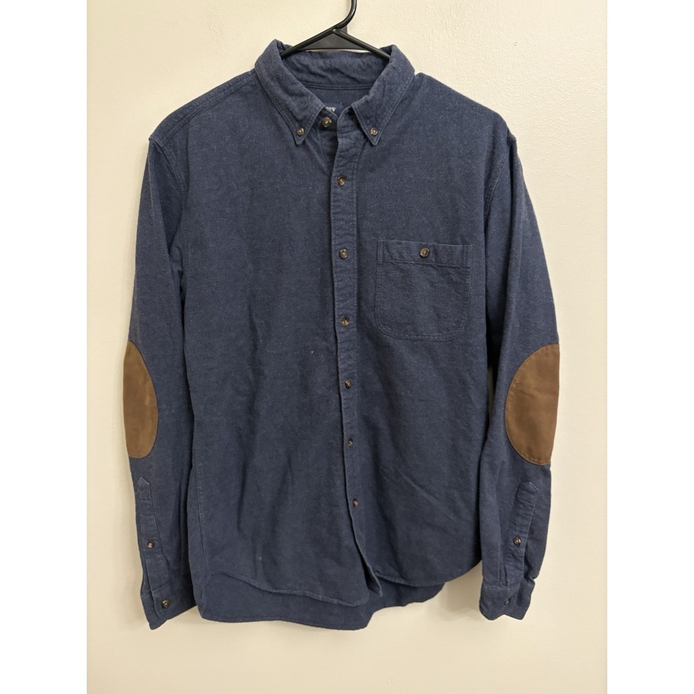J.Crew Mens Size M Navy Blue Corduroy Shirt with Brown Elbow Patches